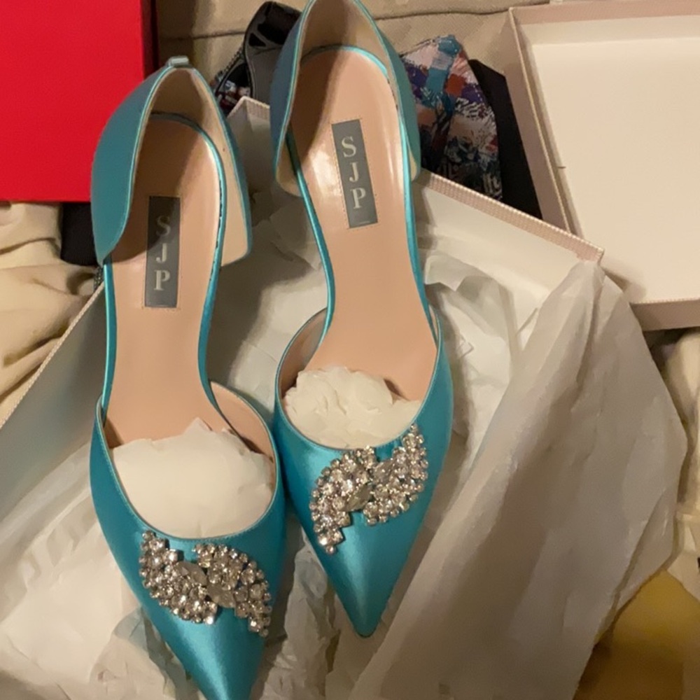 Blue Satin Women's Heels